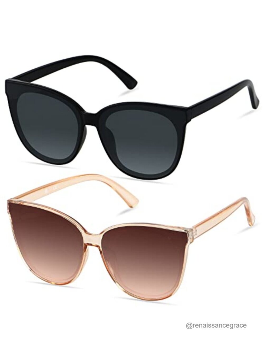 Oversized Cat Eye Sunglasses Women UV400 Protection 2 Pack Fashion Vintage